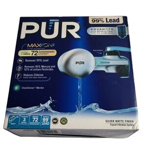 PUR Maxion Faucet Water Filter Filtration Reduces 99% Lead Silver Model PFM300V